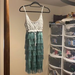 Size m crochet pleated teal tank dress